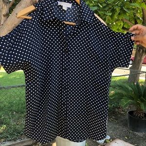 Michael Kors cold shoulder blouse. Navy polka dot.